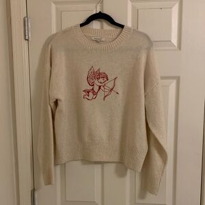 Francesca's Collections Cream Sweater with Cupid